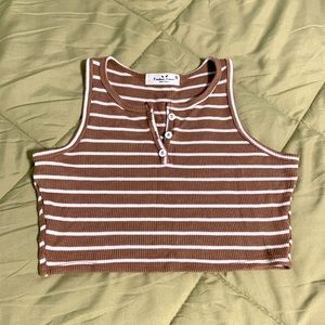 Rebellious Dreamer Cropped Brown & White Stripe Tank Top